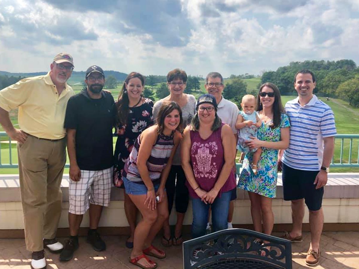 GPHA members on a terrace overlooking the golf course